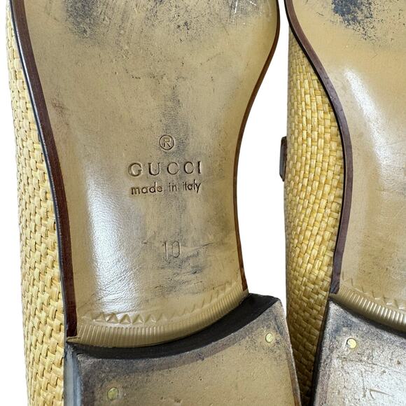 Gucci Horsebit Raffia Loafers Mens 10 Brown Leather Trim Italy main image 5